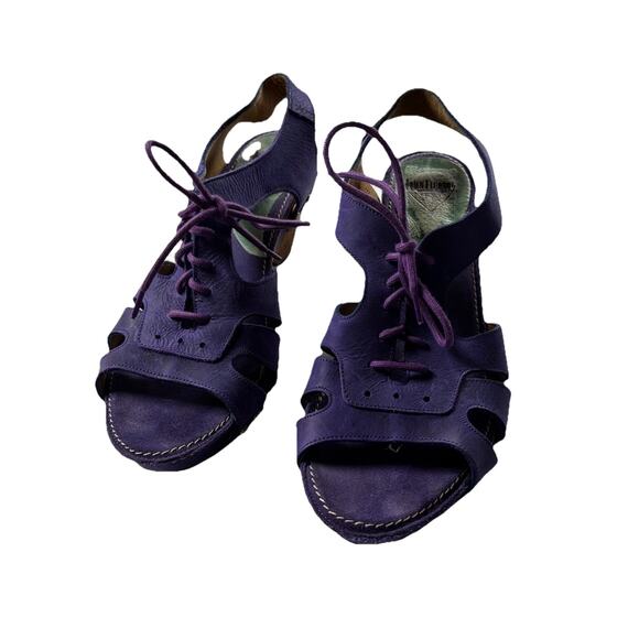 John Fluevog The Joni Slingback Heels Purple Leather Women’s 9 Peep Toe Lace - Picture 4 of 7